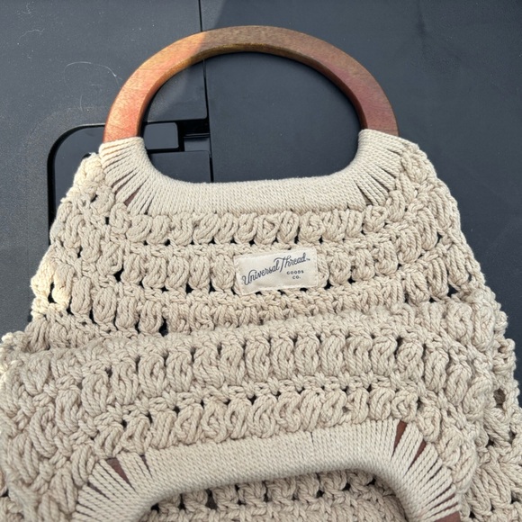 Universal Thread Cream Knit Tote with Wooden Handles - Picture 2 of 3